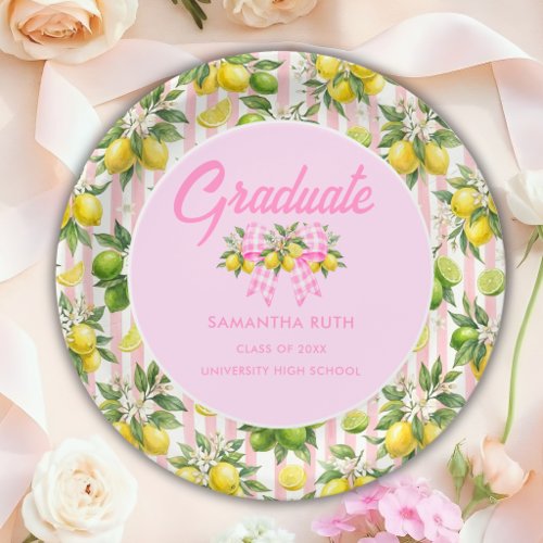 Freshly Graduated Pink Lemon Graduation Paper Plates