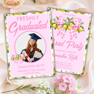 Freshly Graduated Pink Lemon Photo Graduation Invitation