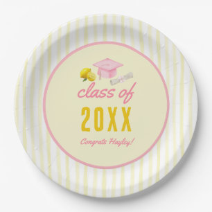 Freshly Graduated Pink Yellow Graduation Party Paper Plates