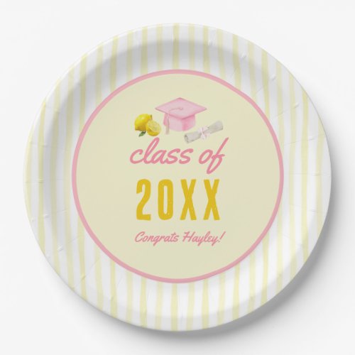 Freshly Graduated Pink Yellow Graduation Party Paper Plates