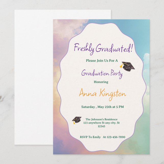 Freshly Graduated Printable Graduation Invitation (Front/Back)