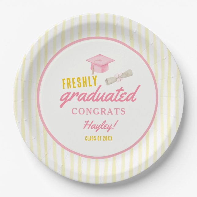 Freshly Graduated Themed Graduation Party Paper Plates (Front)