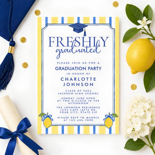 Freshly Graduated Watercolor Lemon Graduation Invitation