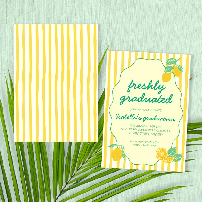 Freshly Graduated Yellow Lemon Citrus Graduation Invitation (Freshly Graduated Yellow Lemon Citrus Graduation Invitation)