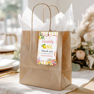 Freshly One Bow Pink Yellow Lemon First Birthday Gift Tags