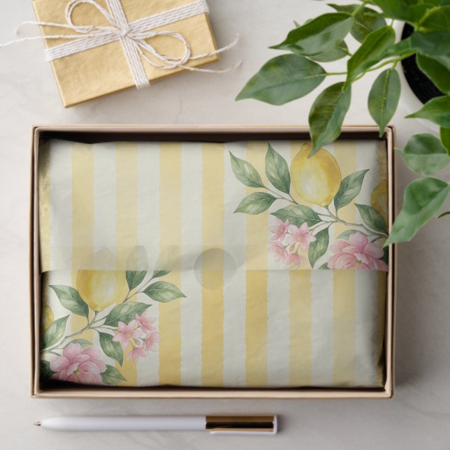 Freshly One Bow Pink Yellow Lemon First Birthday Tissue Paper (Gift)