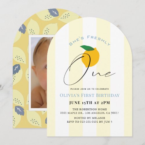 Freshly One Lemon/Citrus Photo Girl 1st Birthday Invitation