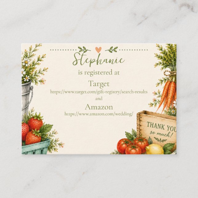 Freshly Picked Farmers Market Bridal Registry Enclosure Card (Front)