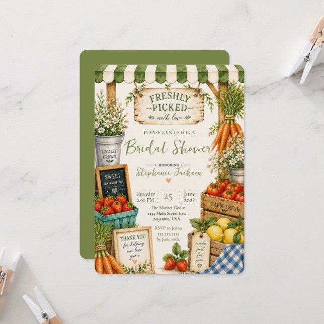 Freshly Picked Farmers Market Bridal Shower Invitation (Front/Back In Situ)