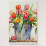 Freshly Picked Tulip Flowers Jigsaw Puzzle<br><div class="desc">This cute jigsaw puzzle features an illustration of some beautiful tulip flowers,  fresh from the garden. Please feel free adjust all the available options as you wish.</div>