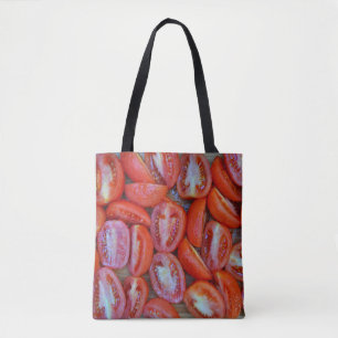 Freshly sliced tomatoes tote bag