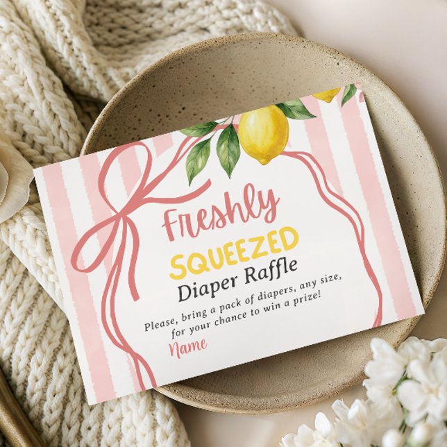 Freshly Squeezed Bow Lemon Baby Shower Diaper Game Enclosure Card (Creator Uploaded)