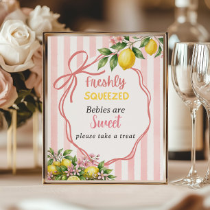Freshly Squeezed Lemon Pink Bow Baby Shower Favor Poster