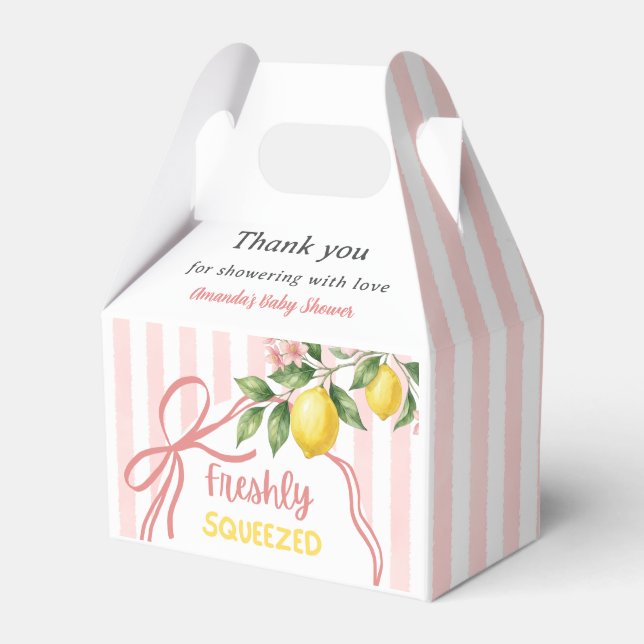 Freshly Squeezed Lemonade Bow Lemon Baby Shower Favor Boxes (Front Side)