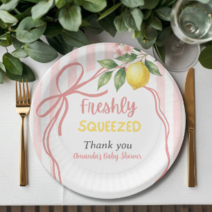 Freshly Squeezed Lemonade Bow Lemon Baby Shower Paper Plates