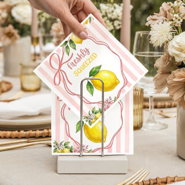 Freshly Squeezed Lemonade Pink Bow Baby Shower Napkins (Creator Uploaded)