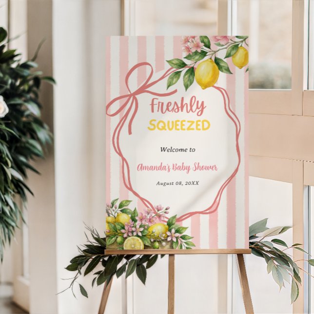 Freshly Squeezed Lemonade Pink Bow Baby Shower Poster (Creator Uploaded)