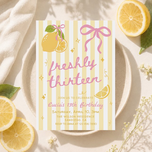 Freshly Thirteen Lemon 13th Birthday Invitation (Creator Uploaded)