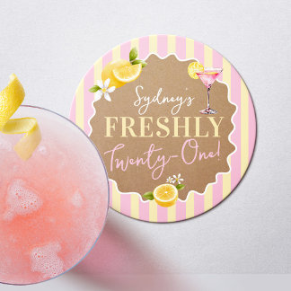 FRESHLY Twenty-One Lemons 21st Birthday Party Round Paper Coaster