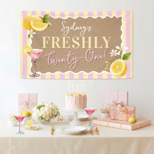Freshly Twenty-One Lemons Pink Striped Birthday Banner