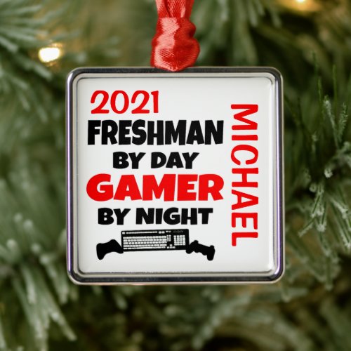 Freshman Loves Playing Video Games Custom Metal Ornament