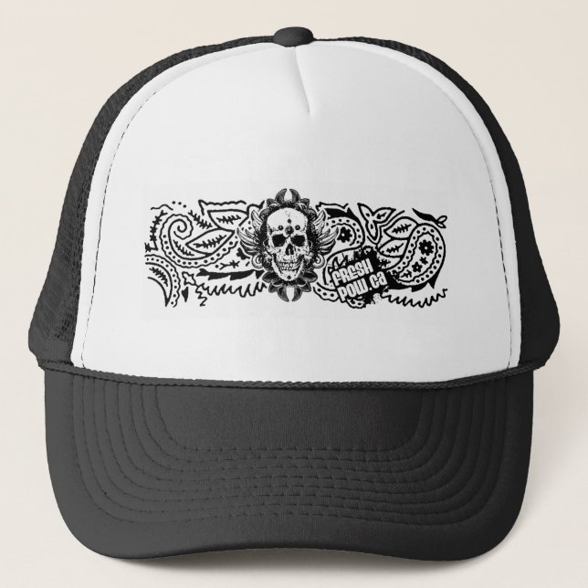 FreshPow! Black SkullTrucker Hat (Front)