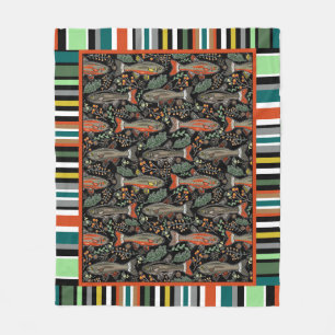 Freshwater Brook Trout Green Orange Black Stripes Fleece Blanket