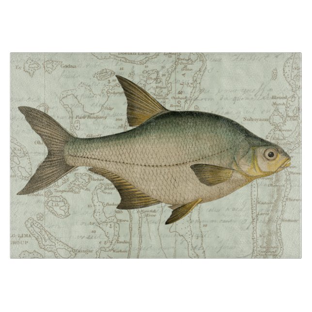 Freshwater Fish on Map Cutting Board (Front)