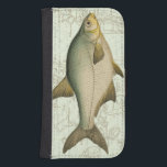 Freshwater Fish on Map Samsung S4 Wallet Case<br><div class="desc">This art print illustrates a detailed painting of a freshwater fish. The background is a vintage map in light aquatic color. This design would perfectly fit any product of your fishing collection.</div>