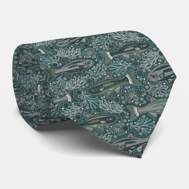 Freshwater Fish Stylish Design Blue Brook Trout Neck Tie (Rolled)