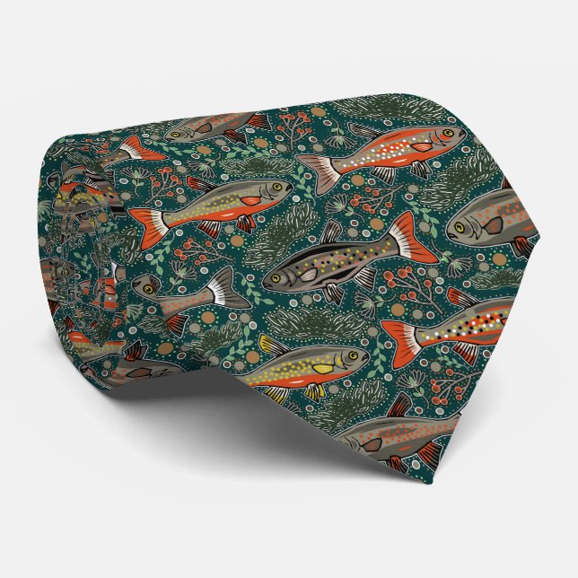Freshwater Fish Stylish Design Fishing Brook Trout Neck Tie (Rolled)
