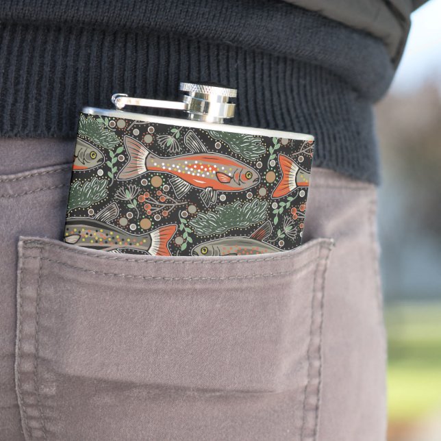 Freshwater Fish, Stylish Design, Trout, Fishing Flask (In Situ)