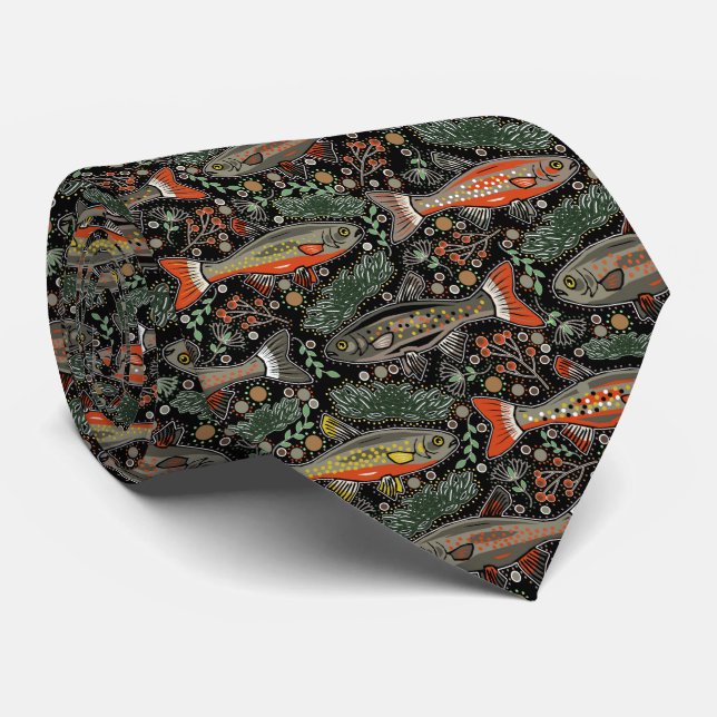 Freshwater Fish, Stylish Design, Trout, Fishing Neck Tie (Rolled)