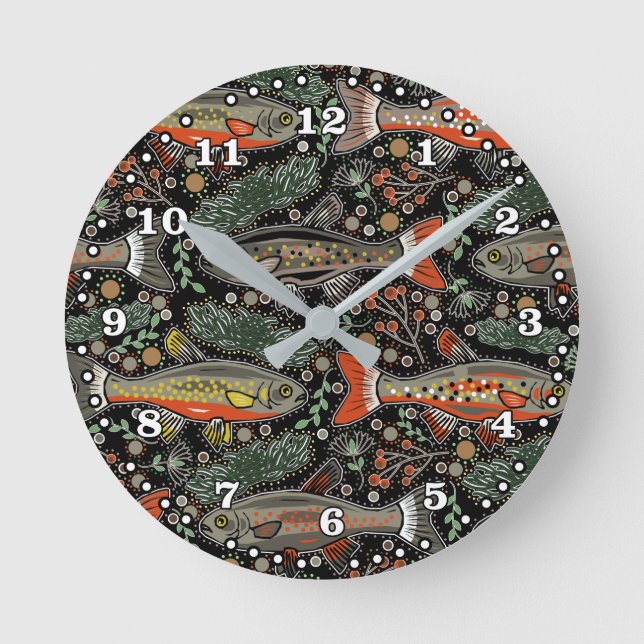 Freshwater Fish, Stylish Design, Trout, Fishing Round Clock (Front)