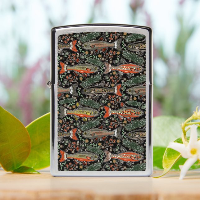Freshwater Fish, Stylish Design, Trout, Fishing Zippo Lighter (On Table)