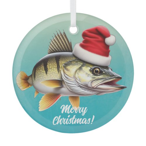 Freshwater Perch in Santa Hat Christmas Glass Ornament