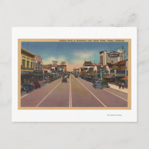 Fresno, CA View - North on Broadway Postcard