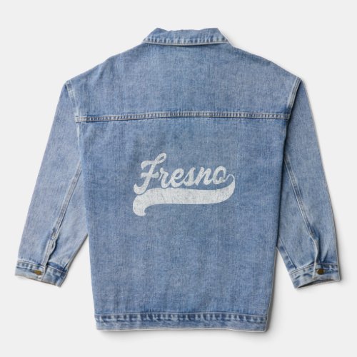 Fresno California CA Retro Baseball Style Vintage  Denim Jacket