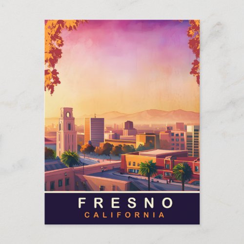 Fresno California City Skyline Travel Postcard