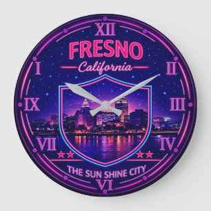 Fresno California Downtown Skyline Large Clock
