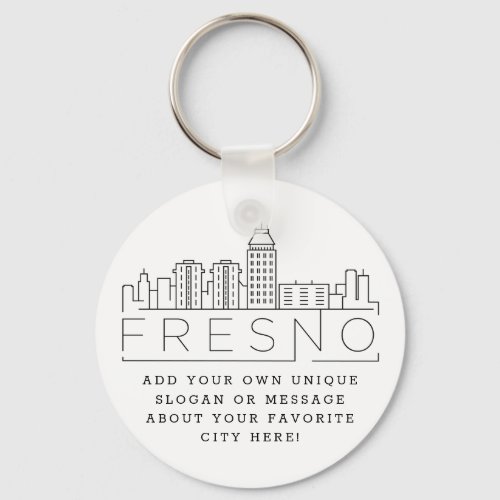 Fresno California Stylized Skyline Custom Slogan Keychain