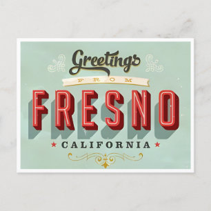 Fresno California Vintage travel watercolor retro Postcard