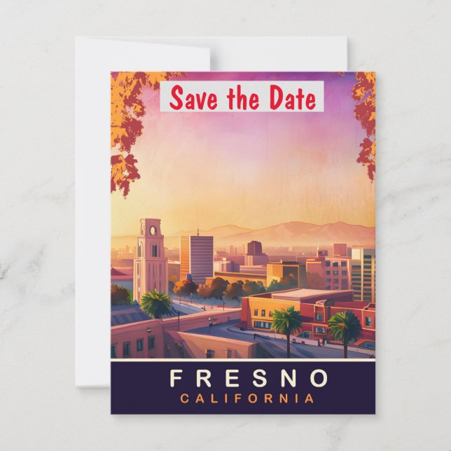Fresno City Landmark Pastel wedding Invitation (Front)