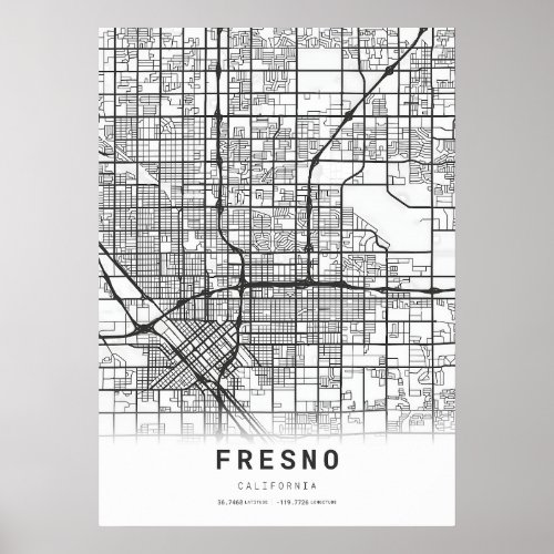 Fresno City Map Poster