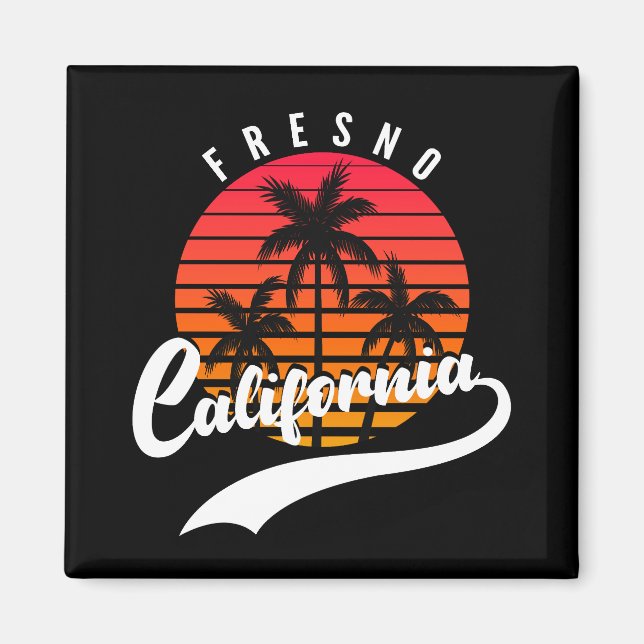 Fresno Retro Sunset And Palm Trees Magnet (Front)