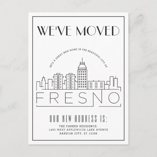  Fresno Skyline Modern Deco Change of Address Announcement Postcard