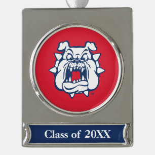 Fresno State Bulldog Head Silver Plated Banner Ornament