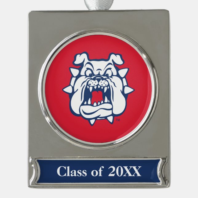 Fresno State Bulldog Head Silver Plated Banner Ornament (Front)