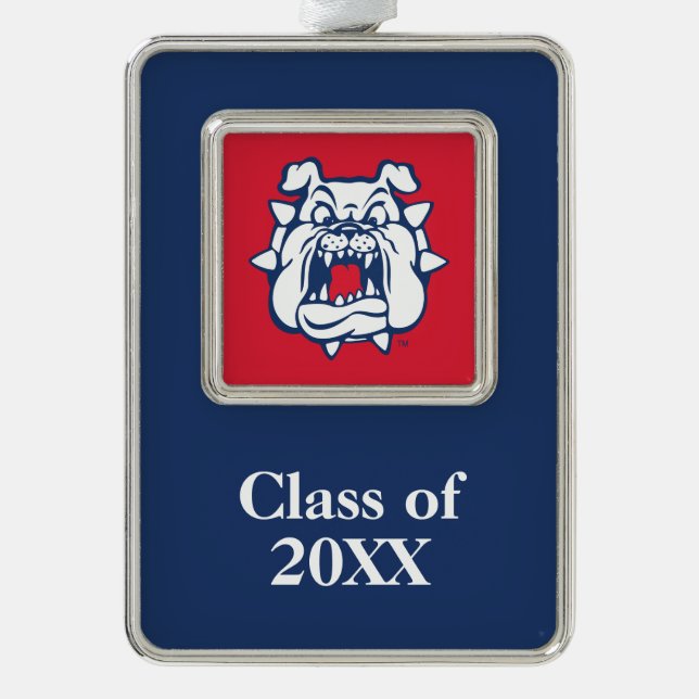 Fresno State Bulldog Head Silver Plated Framed Ornament (Front)