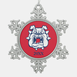 Fresno State Bulldog Head Snowflake Pewter Christmas Ornament